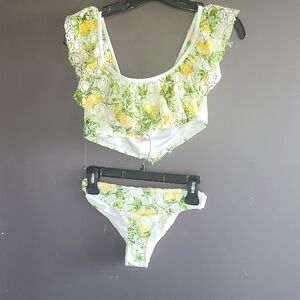 Floral Ruffle Bikini Set - Green & Yellow